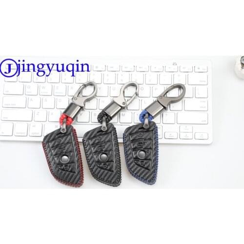 Carbon Fiber Style Leather Men Car Remote Key Case Cover Chain Holder For BMW X1 X3 X4 X5 X6 F15 F16 F48 G30 G38 1 2 5 7 Series