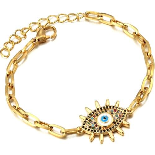 Hot Luxury Cubic Zirconia Evil Eye Charm Bracelets Top Quality stainless steel Chain Adjustable Bracelet Best Jewelry For Women