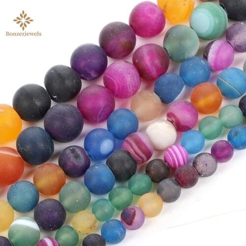 Matte Natural Stone Beads Frosted Rainbow Banded Agates Round Loose Beads For Jewelry Making 4 6 8 10 12mm Diy Bracelet
