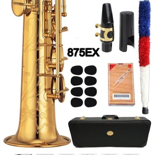 MFC Saxophone Soprano 875EX Professional Soprano Sax Custom EX Gold Lacquer Single Piece Straight Mouthpiece Reeds Neck