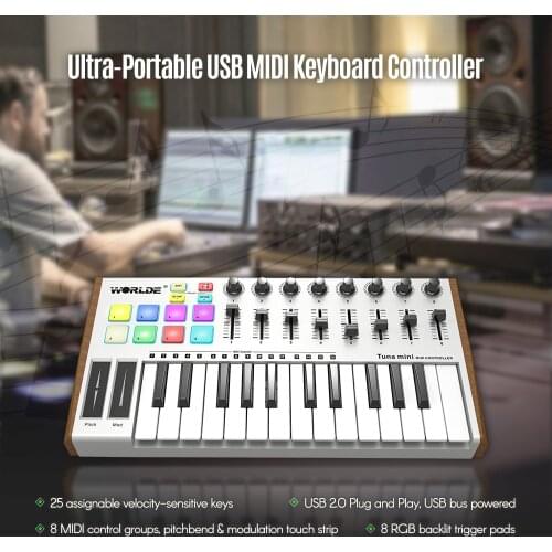 WORLDE TUNA MINI New Ultra-Portable 25-Key USB MIDI Keyboard Controller Two Types of MIDI Keyboard Mats