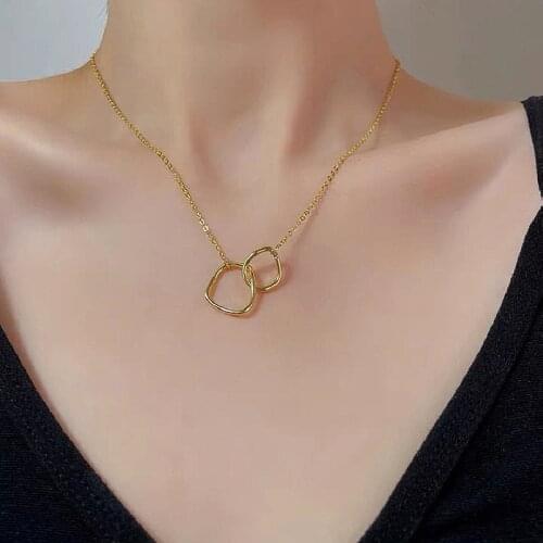 Minimalism Simple Geometric Double Circle Pendant Necklace For Women New Design Irregular Clavicle Chain Necklace Jewelry Gift