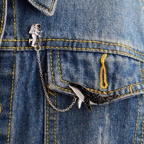Fashion Cartoon Brooch Fish Badges Astronaut Dolphin Shark Whale Origami Crane Enamel Pins Denim Bag Marine Animal Jewelry