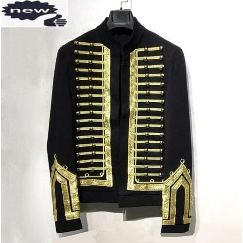 Men Blazer Court Style Night Club Stage Costumes Stand Collar Single Breasted Slim Casual Jacket Male Hip Hop Dancer Short Coat