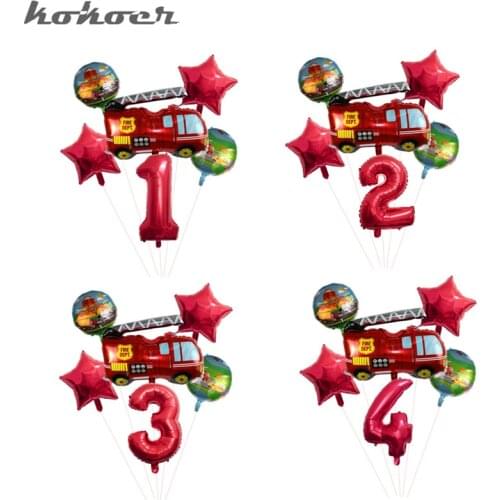 Cartoon Fireman Sam Fire truck Design Deco Cups Plates Kids Favors Baby Shower Dishes Glass Flags Birthday Party Tableware Set