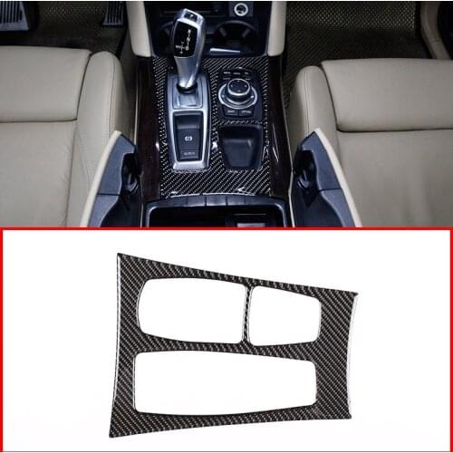 Real Carbon Fiber Interior Gear Shift Frame Trim Stickers For BMW X5 X6 E70 E71 2010 2011 2012 2013 LHD Accessories