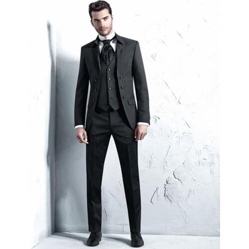 Latest Coat Pants Designs Dark Grey Mens Tuxedo Grooms Suits Business Man Blazers Jacket Groom Tuxedo Costume Homme 3 Piece