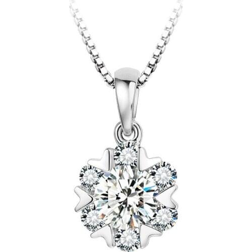 New Pendant Necklace Jewelry Shinning CZ Jewelry 925 Sterling Silver CZ Flower Shape Necklace Women Accessory Gifts