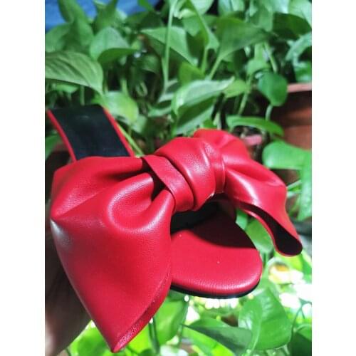 Charming Girls Big Bowtie Peep Toe Slipper Sandals Woman Kitten Heels Leisure Street Butterfly Knot Slide Shoes
