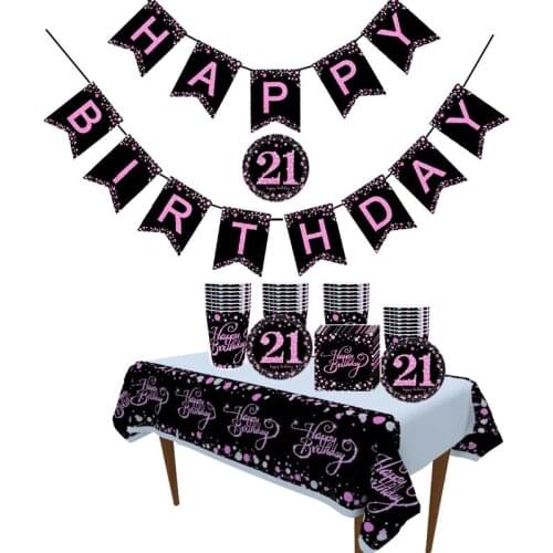 Chicinlife 21st 30th 40th 50th 60th Happy Birthday Banner Disposable Tableware Paper Cup Plates Anniversary Birthday Party Decor