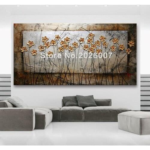 Handmade Original Palette Knife textured Blooming Wild Flowers painting on framed canvas