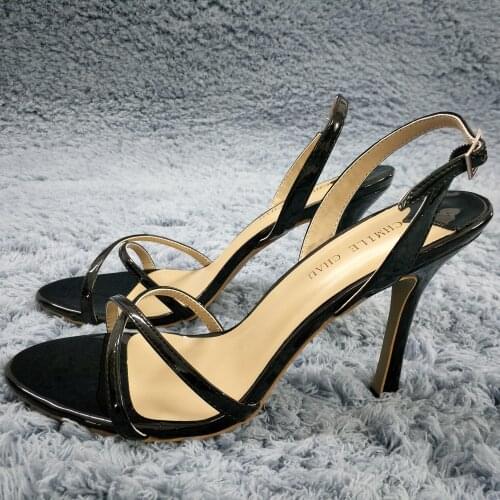 Sexy Black Patent Sandal High Heel Popular Bridals Dress Party Women Sandals Summer New Open Toe Back Strap Stiletto 10cm Heels