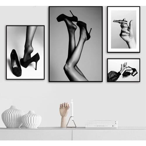 Sexy Woman High Heels Bikini Canvas Painting Fashion Black and White Picture Modern Wall Art Posters for Living Room Decoration