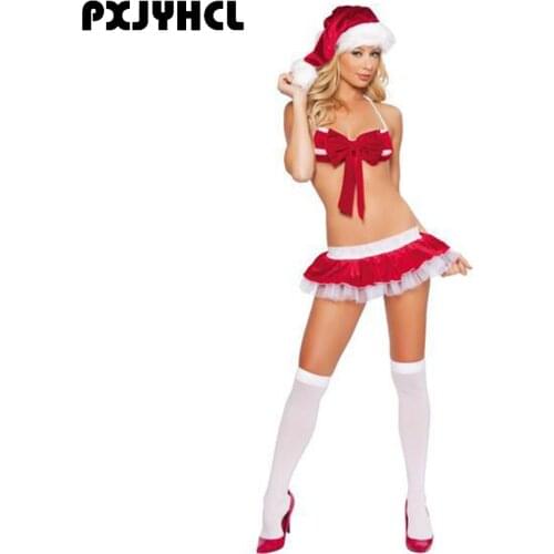 Sexy New Year Costumes For Women Adult Split Christmas Costume Female Fancy Cosplay Uniform Short Skirt