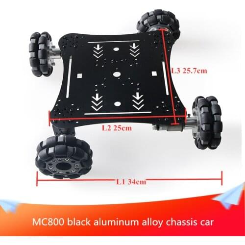 MC800 Black Aluminum Alloy Chassis Car 100mm Mecanum Wheel+High Torque 37 Motor 360 Degree Unimpeded Smooth and Free Rotation