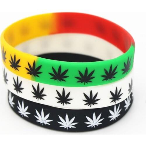 50PCS leaves Jamaica weed Rasta Reggae Silicone Bracelet&Bangles Black White Color Rubber wristband Fashion jewelry Gifts SH125