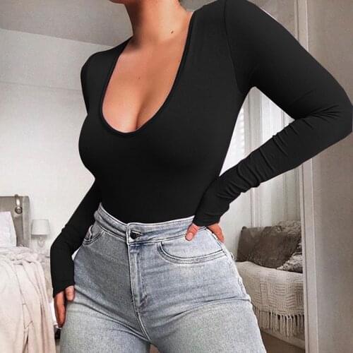 Solid color sexy leotards ladies fall/winter tights casual street tights long sleeves deep V sexy jumpsuits jumpsuits women боди
