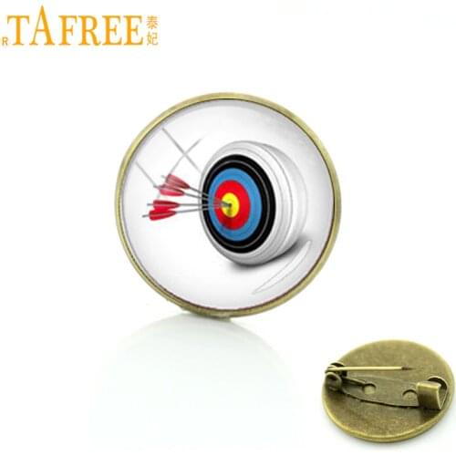 TAFREE Steam Punk archery brooches Wholesale Charms archer fans badge casual sports glass metal pins jewelry T520