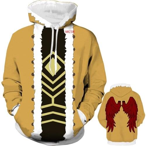 Anime My Hero Academia Cosplay Hoodie Hawks Costume 3D Printed School Uniforms Hooded Polyester Jacket Coat