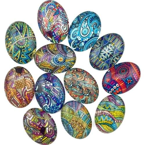ZEROUP 2 Sizes Oval Photo Glass Cabochon Mixed Patterns Fit Pendant Base Setting for Flat Back Jewelry Embellishment