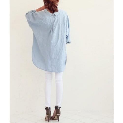 Over Sized 2021 Summer Loose Long Sleeve Casual Women Cotton Linen Shirts Blouse Ladies Fashion Button Irregular Long Blouses