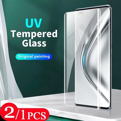 2/1Pcs 9D phone screen protector for Huawei honor V40 50 mate 40 RS 30 P40 P30 nova 7 8 20 pro plus UV tempered glass protective