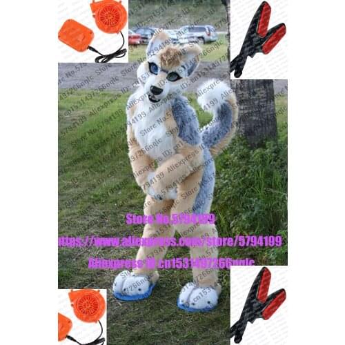 3-D Eyes Slim Digitigrade Bent Legs Beige Curved LEG Husky Dog Fursuit Mascot Costume Suit Cosplay Party Game