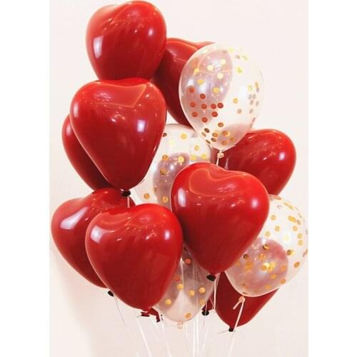 30pcs Wave dot Ruby Red Love Heart Shape Latex Balloons Set Confetti Baby Shower Birthday Decor Wedding Valentines Party Ballon