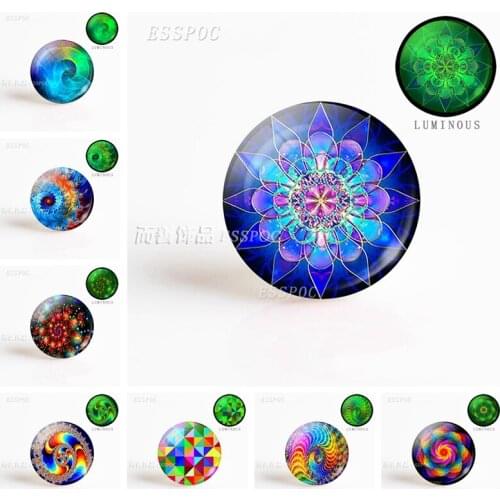 5PCS Fashion Fractal Art Mandala Round Photo Cameo Making Luminous Glass Dome Jewelry Findings Fit 25mm Blank Pendant Brooch