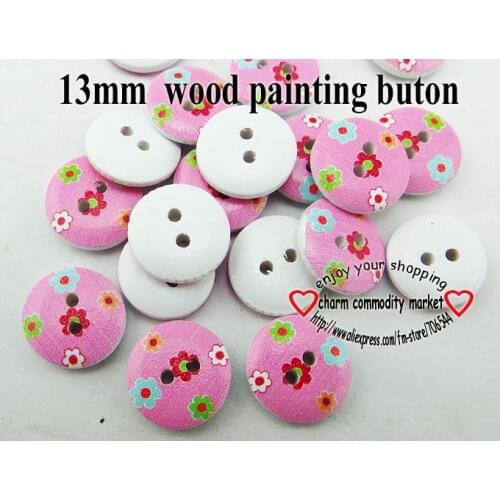 100PCS 13MM 2-Holes flower shape pink painting wooden buttons coat boots sewing clothes accessories MCB-786