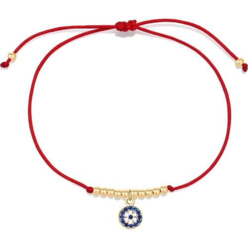 Blue Cubic Zirconia Crystal Evil Eye Pendant Brass Beads Adjustable Bracelet Women Chic Simple Red Black String CZ Jewelry Gift