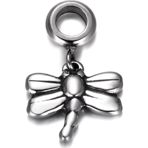 316L Stainless Steel Spacer Bail Bead Dragonfly Charms 5mm Hole Polished Metal Charm Accessories DIY Bracelet Jewelry Making
