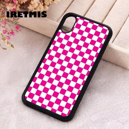 Iretmis 5 5S SE 2020 phone cover cases for iphone 6 6S 7 8 Plus X Xs XR 11 12 MINI Pro Max Soft Silicone Magenta Checkerboard