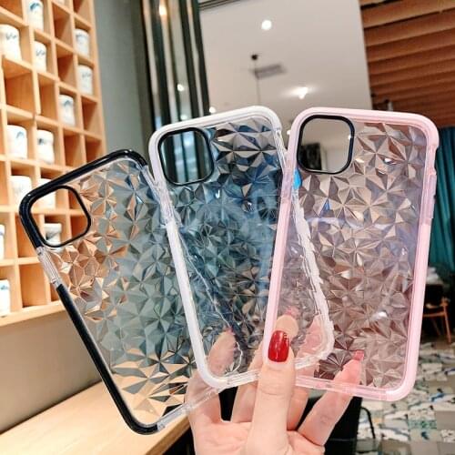 Diamond pattern transparent Anti fall phone case Cases For iphone 11 pro MAX X XR XS MAX 7 8 Plus Soft Silicone Cover Coque Capa