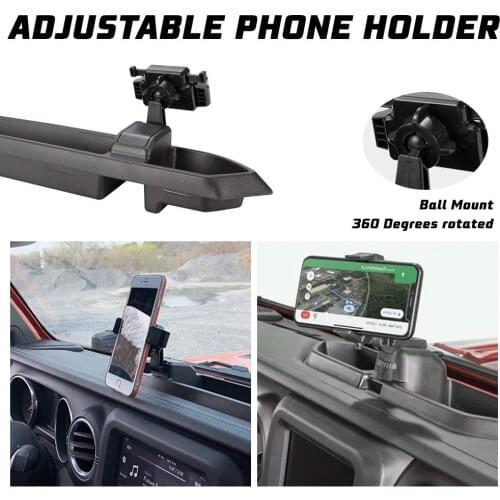 Black ABS Mobile Phone Holder Car GPS Bracket Dash Mount Holder Storage Box For Jeep Wrangler JL 2018