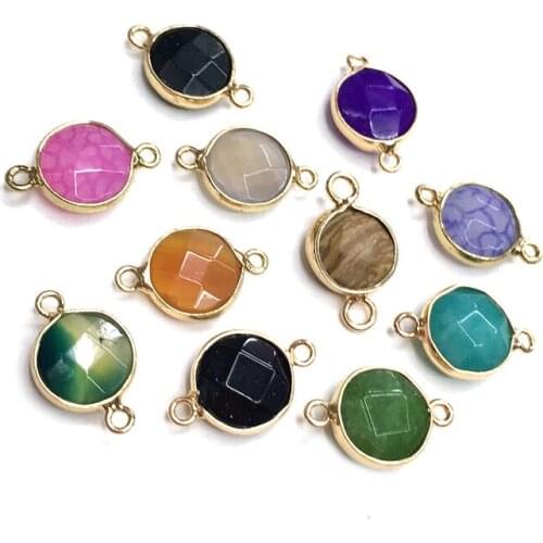 Black Agates round gold-plated semi-precious stone connector used for jewelry making temperament accessories size 14mm