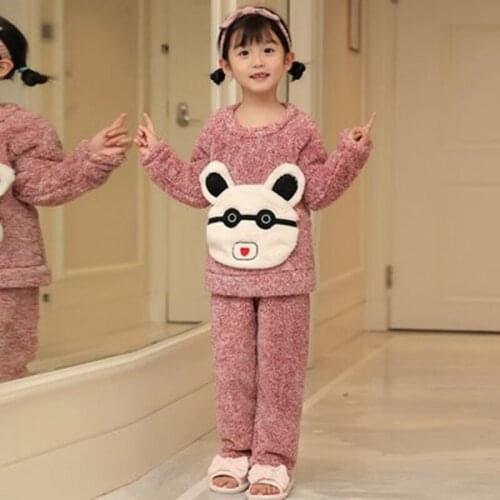Children Sleepwear Fall Winter Flannel Pajamas Sets Girls Pajamas Big Kids Pyjamas Cartoon Nightgown Warm Plush Night Clothes