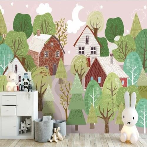 Custom Mural Cartoon Green Forest Tree House 3D Photo Wallpaper for Children Room Bedroom Background Wall Relief Papel De Parede