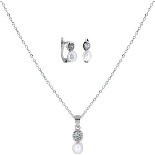 Juego Plata De Ley 925 Primera Comunion Conjunto Collar Colgante Pendientes Circonita Perla Regalo Original Niña Joven Mujer 7