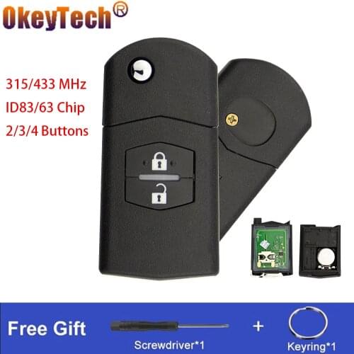 OkeyTech 2/3/4 Buttons Remote Control Car Key For MAZDA 2 3 5 6 RX8 MX5 Folding Flip Key 315/433mhz ID63 ID83 Chip Uncut Blade