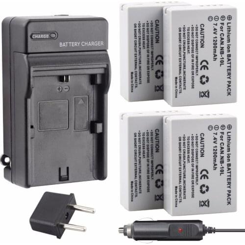 4Pcs Probty NB-10L NB 10L NB10L Battery + Charger kit for Canon PowerShot G15 G16 G1X G3X SX40 SX40HS SX50 SX60 HS Camera