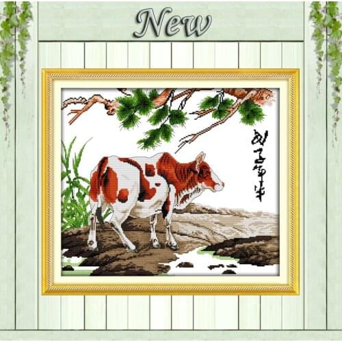 Cattle tree forest mountain paintings Decor Counted Printed on canvas Needlework Sets embroidery DMC 11CT 14CT Cross Stitch kits