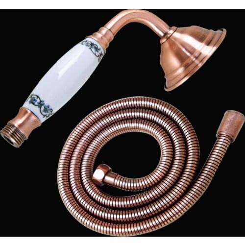 Antique Red Copper Telephone Style Bathroom Shower Head Water Saving Hand Held Shower Head Spray & 1.5m Hose Kxz057
