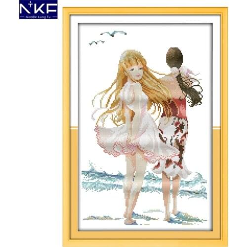 NKF The Sea Image Counted Cross Stitch Set Needlework DIY Kits Embroidery Chinese Cross Stitch Charts Pattern for Home Decor