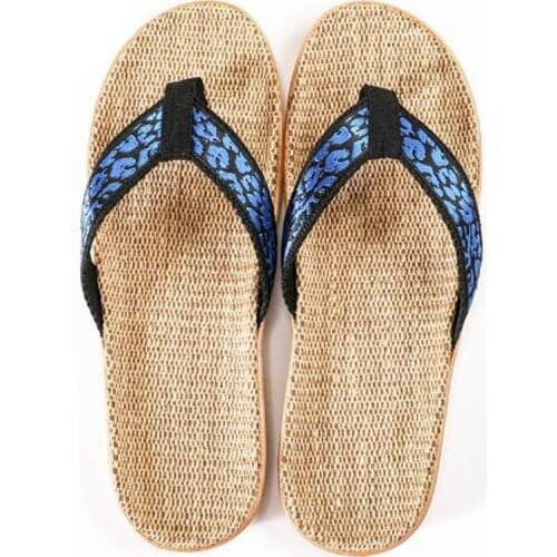 New Mens Summer Linen Sandals Outdoor Leopard Flip Flops Male Indoor EVA Hotel Home Linen Slippers Men Slides Beach Flax Shoes