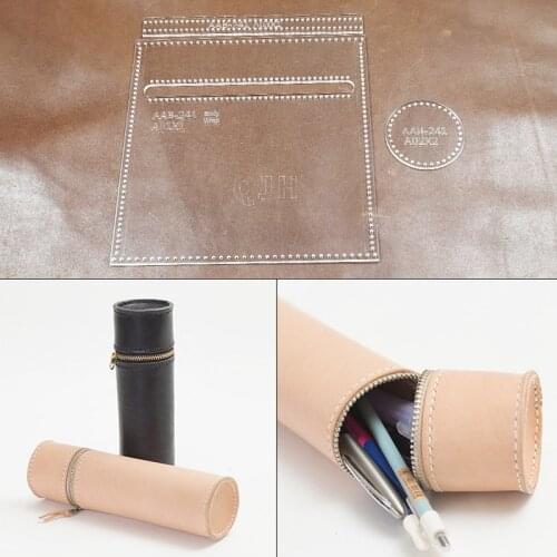 New Leather Craft Personality Student Pen Holder Zipper Pen Holder Sewing Pattern Hard Kraft Paper and Acrylic DIY Template