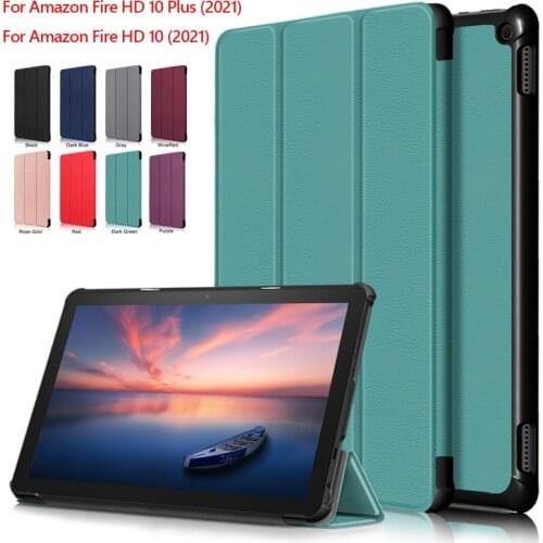 Solid Color case For Amazon Fire HD 10 2021 / Fire HD 10 Plus 2021 10.1" Slim Magnetic Folding Stand PU leather Cover