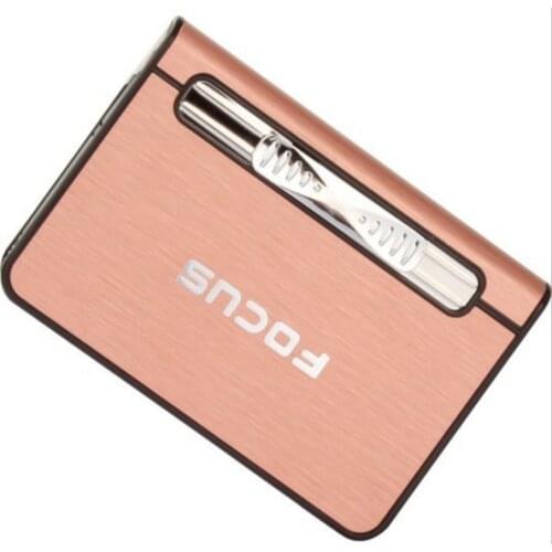 Original Focus Automatic Cigarette Case and Jet torch flame smoking lighter new 8pcs Cigarette Capacity Metal Cigarette Box gift