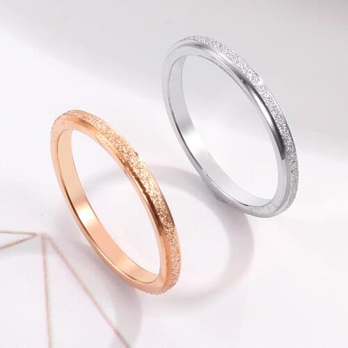 2mm scrub stainless steel couple rings for women & men anel feminino,fashion rose gold color ring anelli donna jewelry wholesale