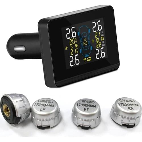 U906C-WF 2 USB Ports for Phone Charge Car Wireless TPMS Tire Pressure Monitor System+4 External Replaceable Battery Sensors